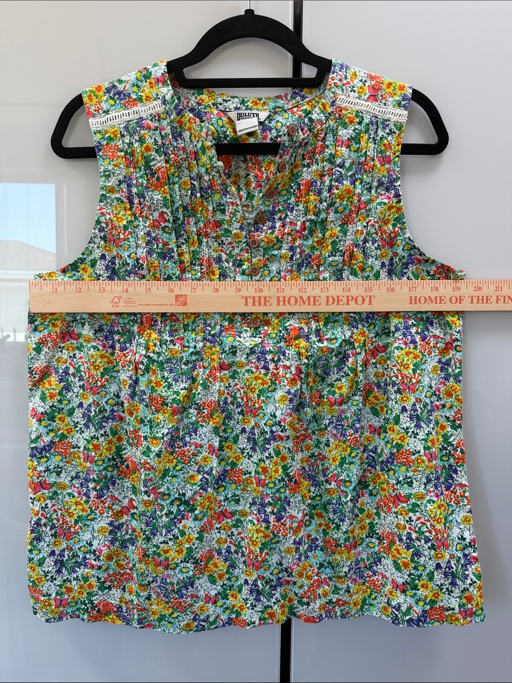 Duluth Trading Co Floral Button-Front Camisole - Green, Orange, Purple, Yellow
